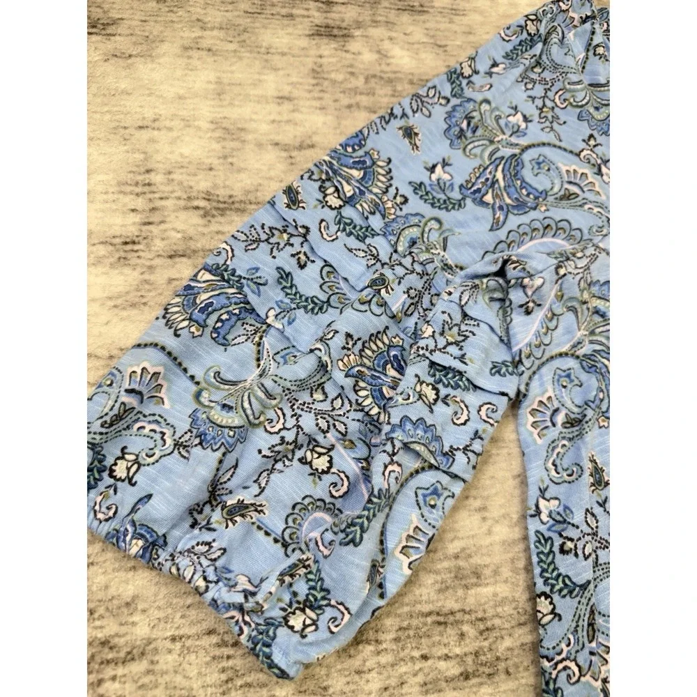 J.Jill Blue Paisley Print Scoop Neck 3/4 Sleeve Cotton Modal Blouse Boxy Sz XL